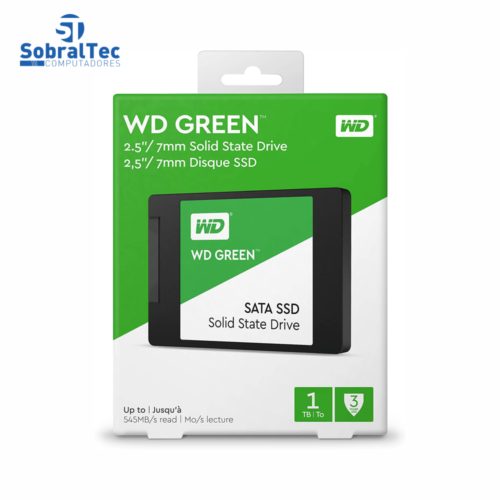 HD SSD WD Green 1TB SATA Leitura 545Mbps Gravação 430Mbps Western Digital WDS100T2G0A