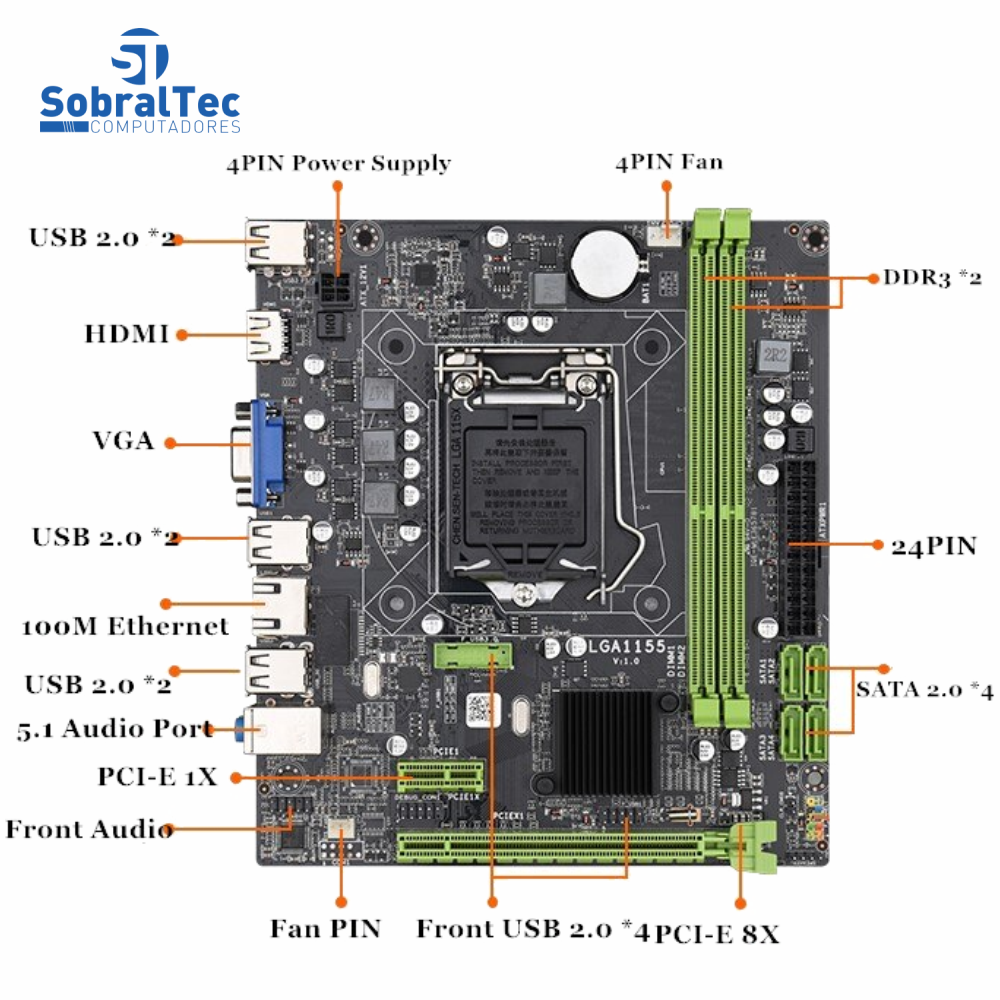 Placa Mãe H61 LGA 1155 DDR3 Dual Channels Memória 16G Wovibo Computer Store