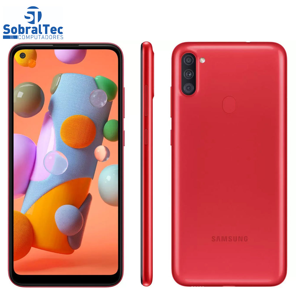 Smartphone Samsung Galaxy A11 Vermelho 64GB - Câmera Tripla+Selfie 8MP Tela 6.4" Leitor de Digital Octa Core Android 10