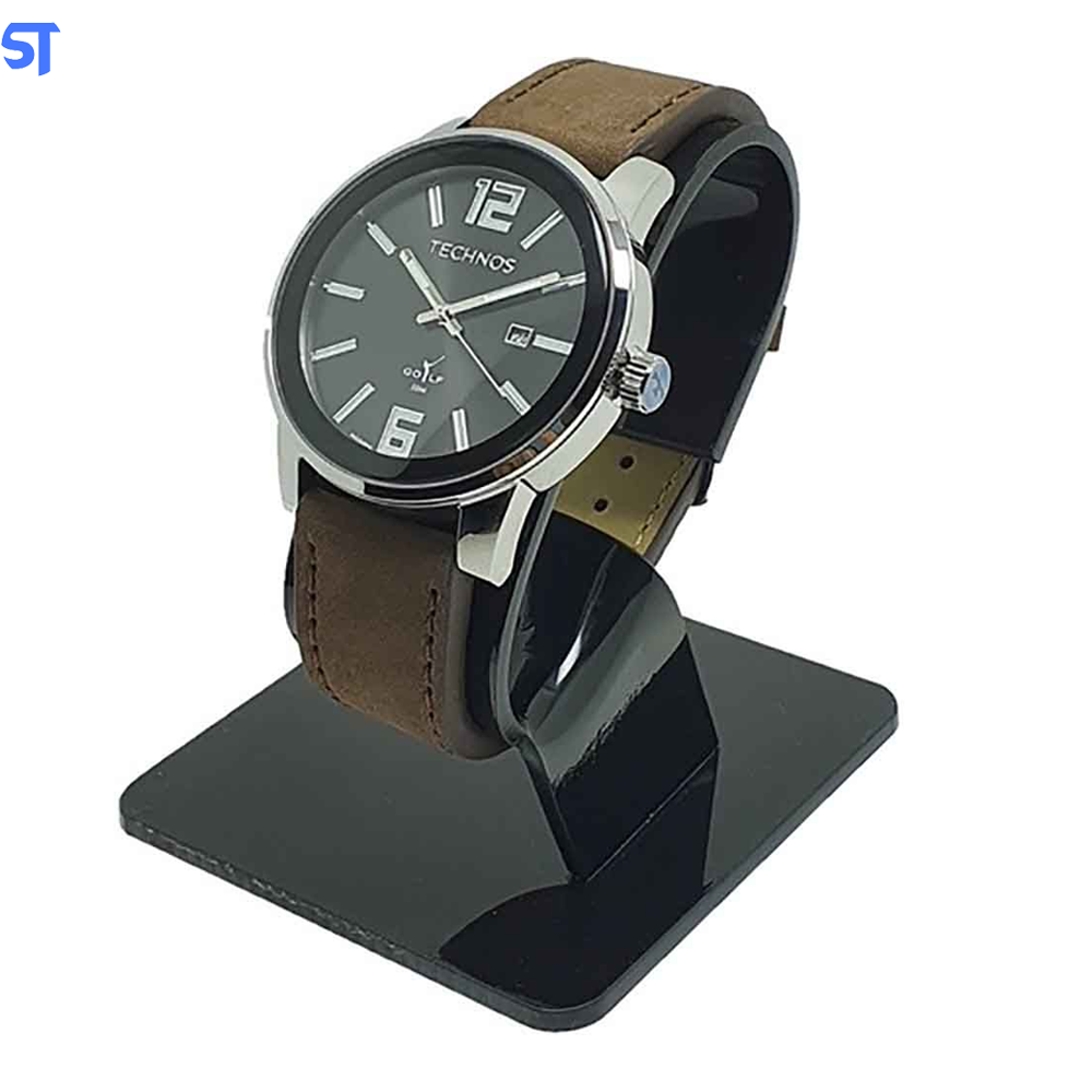 Relógio De Pulso Technos Social Pulseira De Couro Marrom Prata Masculino Golf 2115mxb/0p
