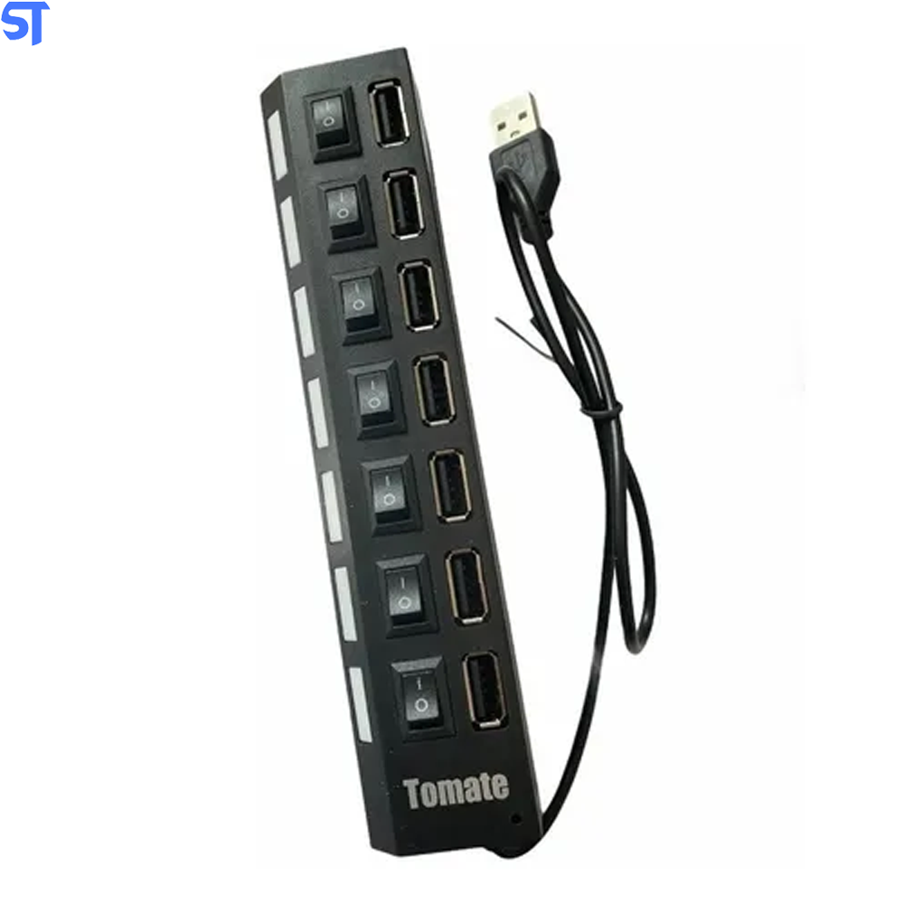 Hub Usb 2.0 Com 7 Portas Com LED e Interruptor Alta Velocidade Tomate