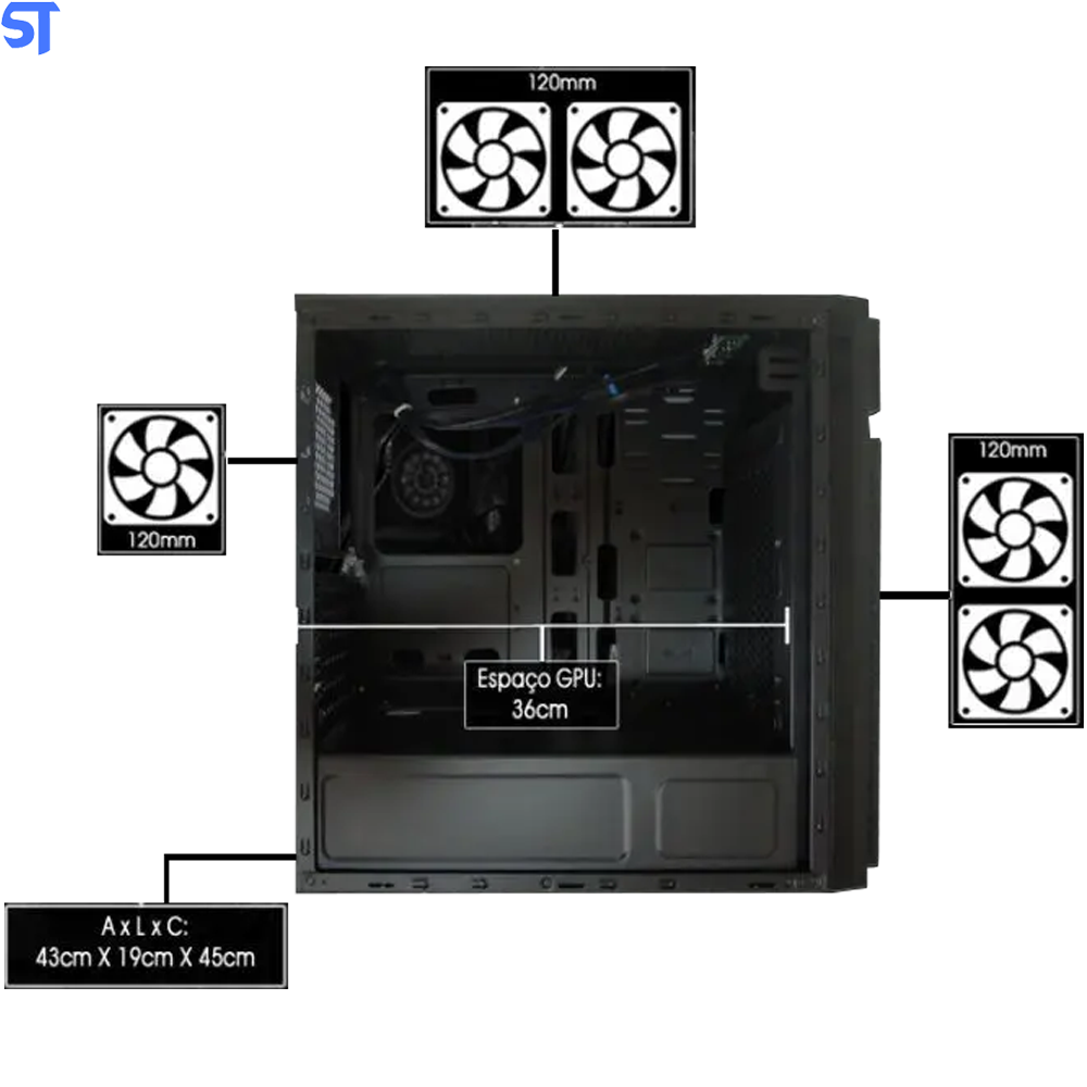 Gabinete Gamer Bg-015 Preto Bluecase - S/ Fonte / Usb 3.0 Frontal