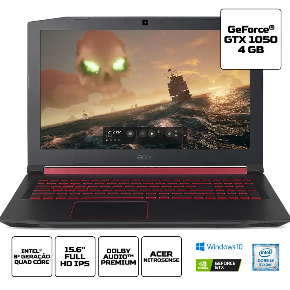 Notebook Gamer Acer AN515-54-581U Intel Core i5 9ª Geração 8GB Ram (GTX1050 3GB) HD 1TB+ SSD 128GB 15,6