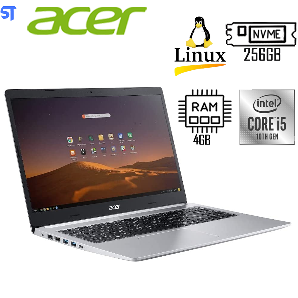 Notebook Acer Aspire 5 Intel Core i5-10210U A515-54-557C  -4GB Ram - Mvme SSD 256GB 15.6 Full HD Ultrafino, Linux, Prata