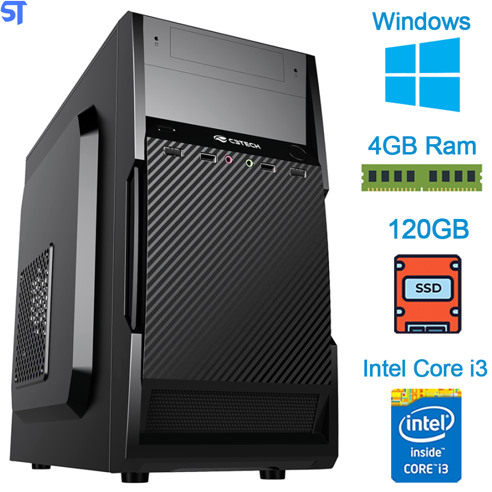 Computador Core i3-2130- HD SSD 120GB WL- Memória 4GB Ys- Gab MT-25V2BK-WLYs- Windows10