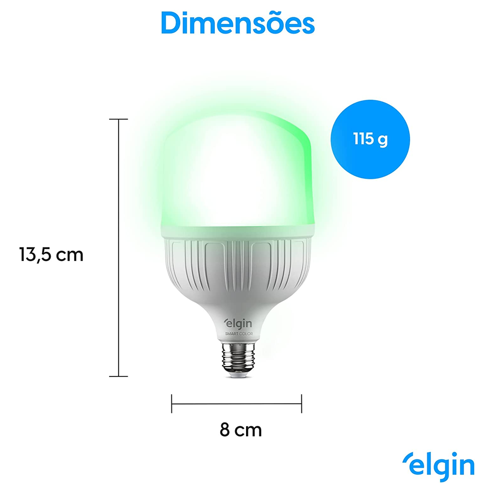 Lampada Bulb LED T 30W Bivolt RGB WIFI Elgin 48LSB30WIFI0 Compatível Com Alexa e Google Home
