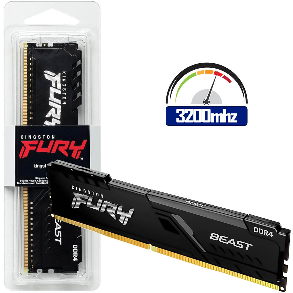 Memória Ram Desktop Kingston Fury Beast 8gb 3200mhz DDR4 1.35v Black - KF32C16BB/8