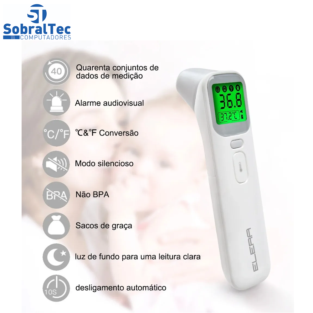 Termômetro Infravermelho Digital LCD Medição Corporal Testa Orelha Elera AOJ-20A