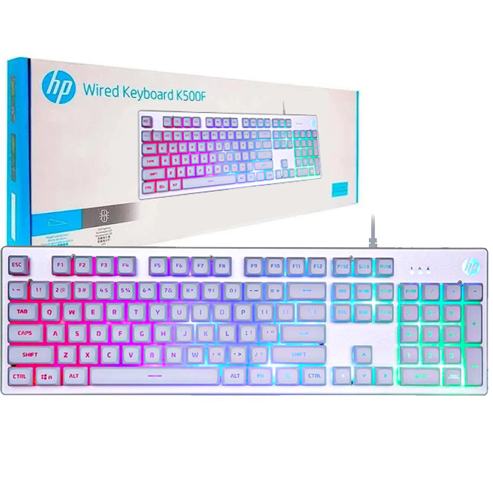 Teclado Gamer USB HP K500F LED Prata Com Membrana
