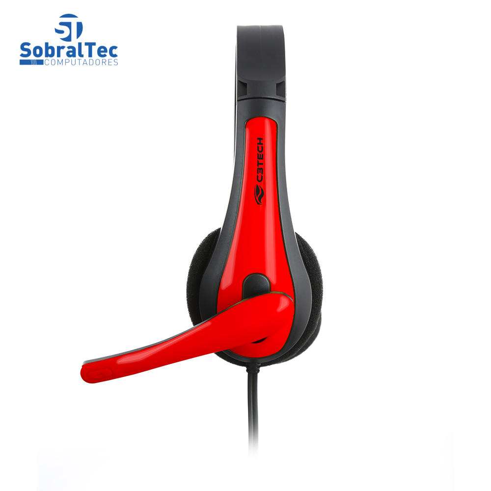Headset Gamer C3Tech Com Microfone P2 Preto e Vermelho PH-30BK