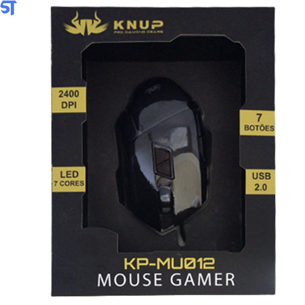 Mouse Gamer USB 2400 DPI LED 7 Botões Knup KP-MU012- Preto