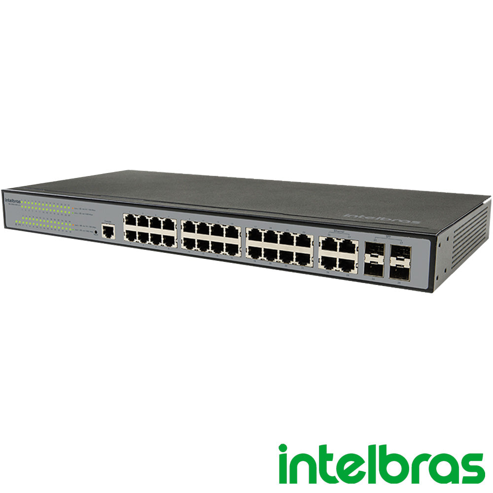 Switch Gerenciável 24 Portas Gigabit 10/100/1000 Mbps 4 Portas Gbic Intelbras SG 2404 MR L2+ SKD