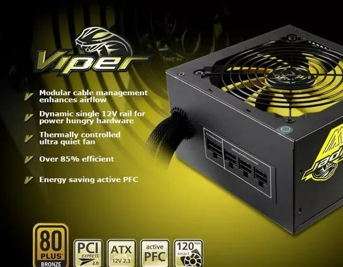Fonte ATX Real 600W Akasa 80 Plus Bronze Viper Power (PFC Ativo) (Modular) (AK-PA060AF07M)