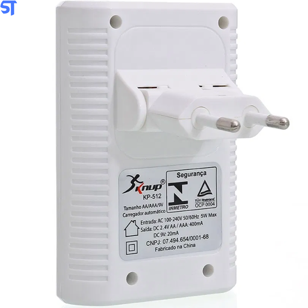 Carregador De Pilhas AA/AAA/9v Knup Kp-512AA Com 4 Pilhas De 4500mAh