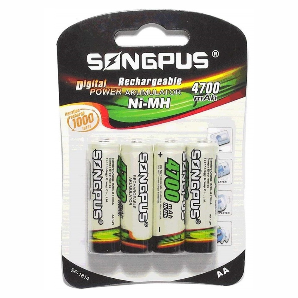 Pilha AA Média Recarregável Songpus 4 Pçs NI-MH 4700mAh