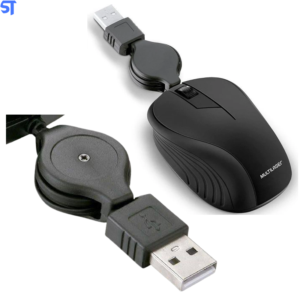 Mouse Retrátil Emborrachado Preto Usb - MO231
