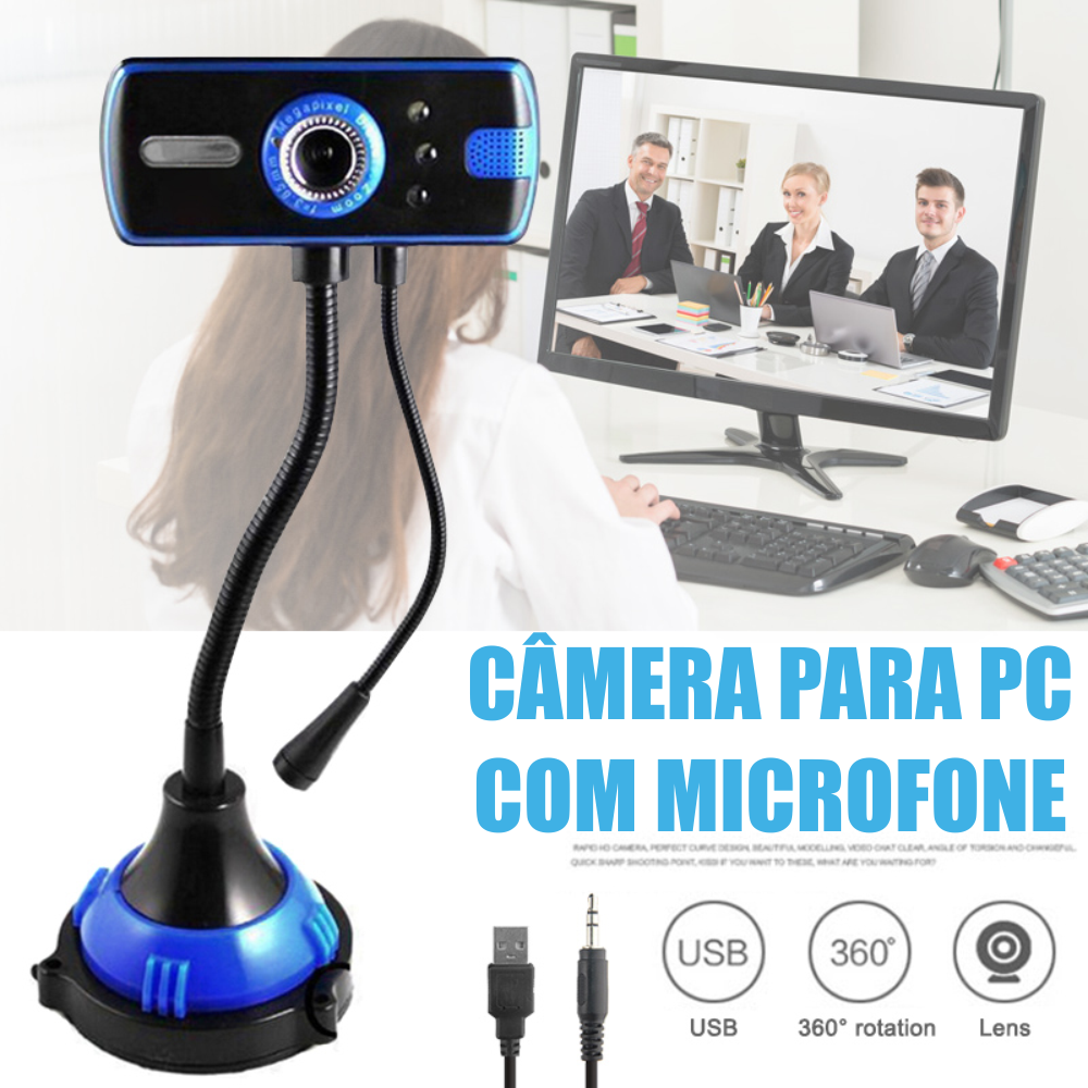 Webcam Pc Zoom Digital 3.85 Com Microfone Usb 2.0 Foco Manual Azul Quadrada