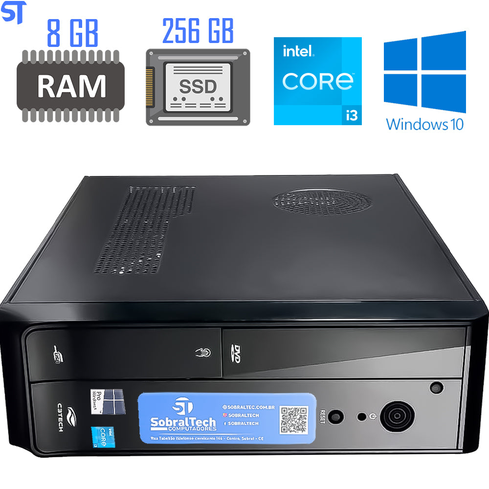 Computador Intel C3Tech Slim, Core I3 10th, 8GB de Memória, Disco SSD 256GB - Windows 10 Pro