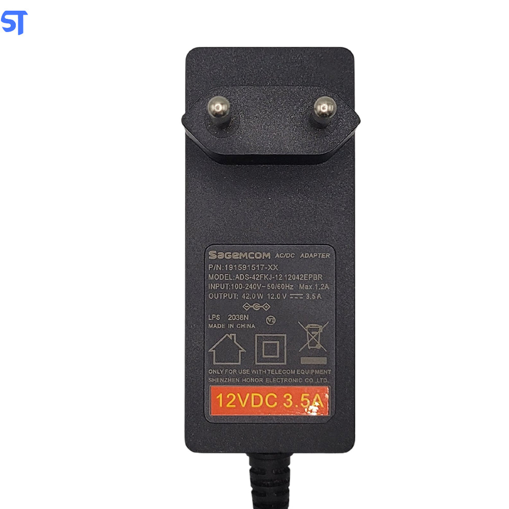 Fonte de Alimentação AC/DC 12V 3.5A Plug P4 Pino 4.5mm x 3.0mm - Sagemcom