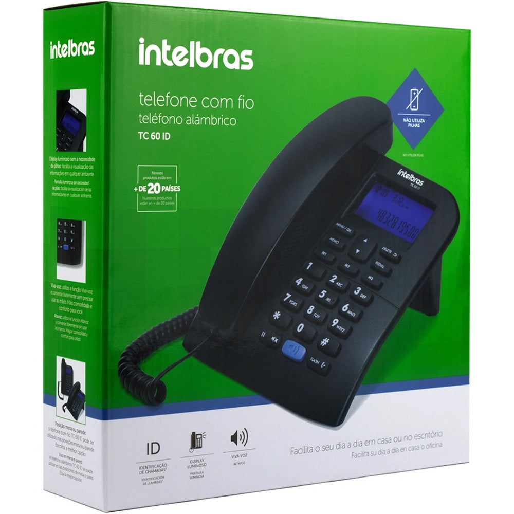 Telefone com Fio Intelbras TC 60 ID com Identificação de Chamadas e Viva-Voz - Preto