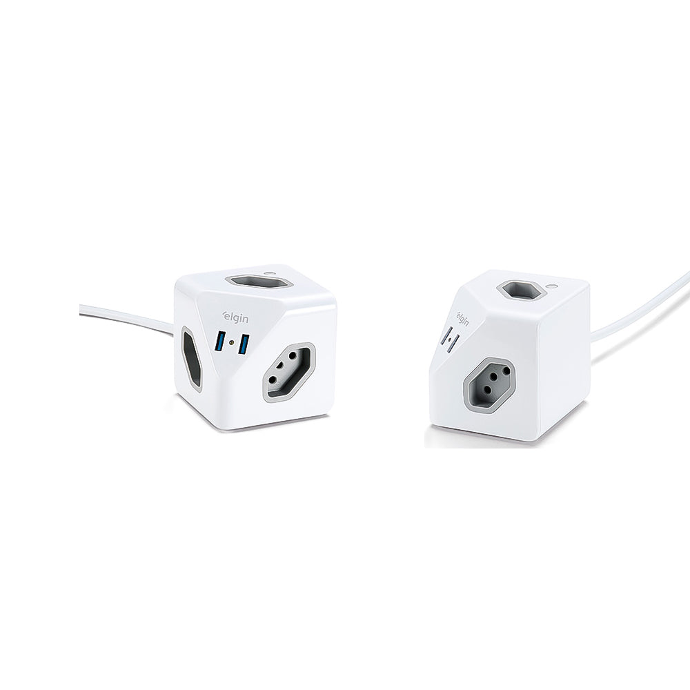 Extensão Cubo 3 Tomadas + Saídas USB  1,5 Metros ELGIN