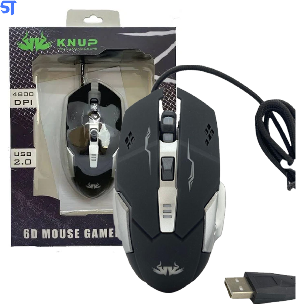 Mouse Gamer USB RGB 6 Botões Knup KP-MU005