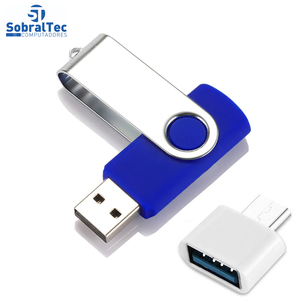 Pen Drive  64GB USB 2.0 Com Adaptador Tipo C - Azul