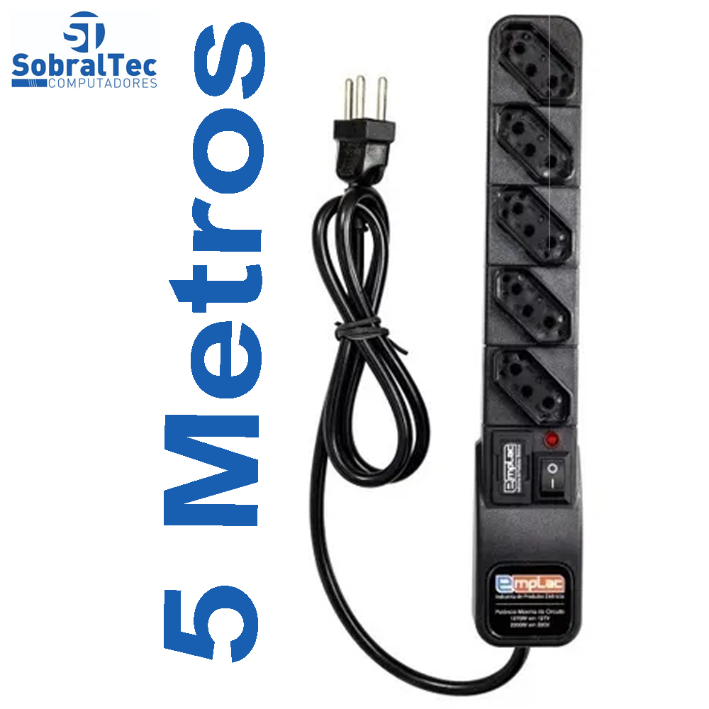 Protetor Eletrico Super Premium 5 Tomadas 5 Metros Emplac