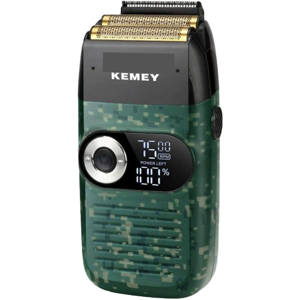 Barbeador Elétrico Masculino Á Prova D'água Remoção de Pelos Kemei 1400 mAh Com Duas Lâminas - KM-2027-Beard - Camuflado