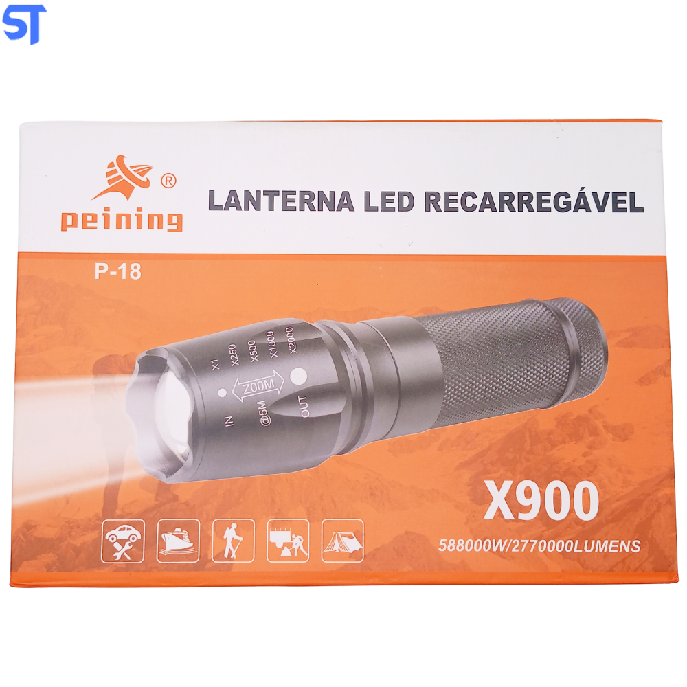 Lanterna Tática Multifuncional Led USB Recarregável Peining X900- P-18