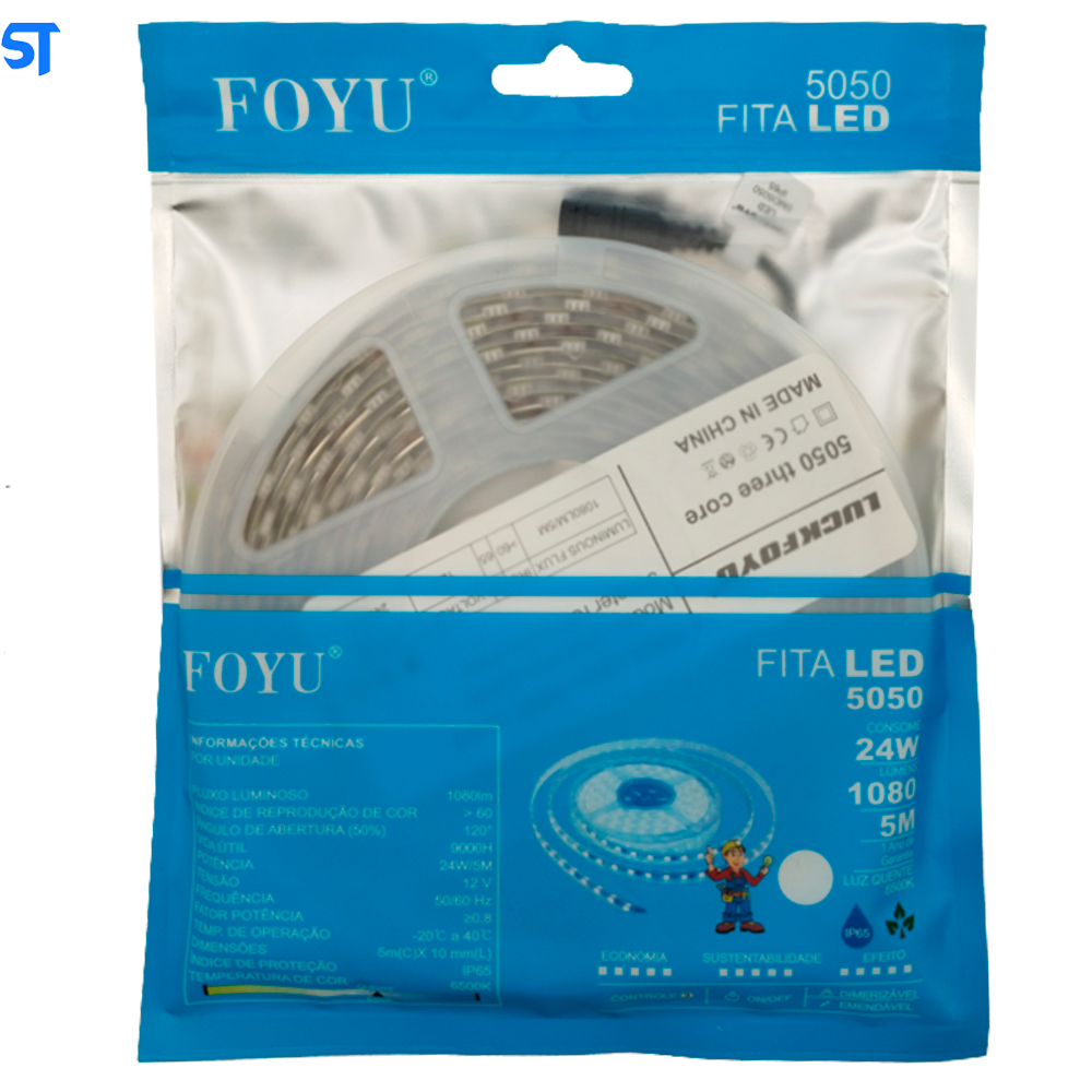 Fita LED Branco 1080 Lumens Foyu 5050 5 Metros - 350LM/M-8W/M
