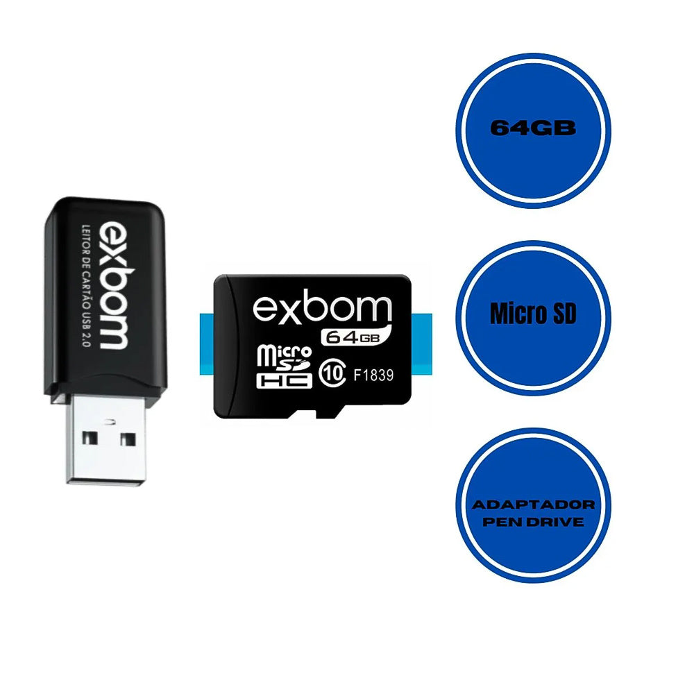 Cartão de Memória 64G Micro-SD -TF  10mbs STGD-TF64G 03067 Exbom Com Leitor de Cartão e Adaptador