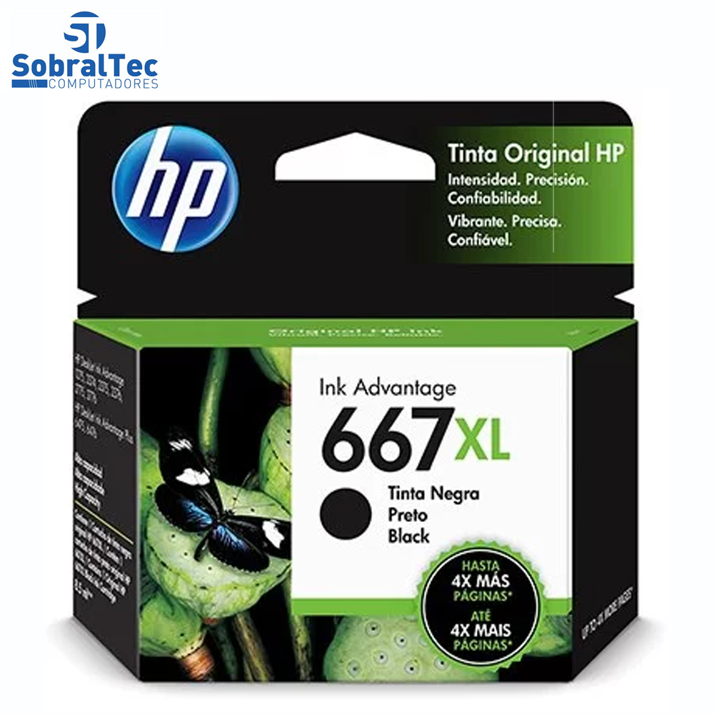 Cartucho HP 667 XL Preto Original (3YM81AB) Para HP Deskjet 2376, 2774, 2776, 6476
