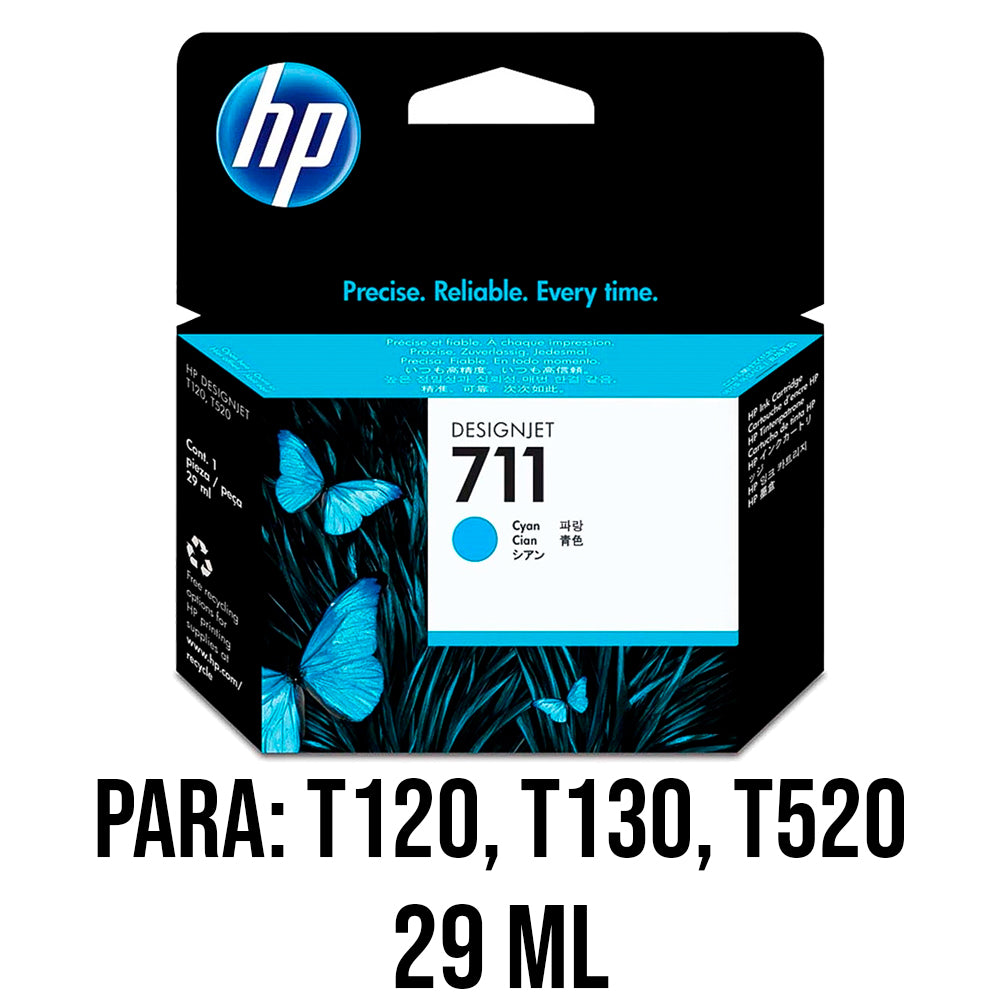 Cartucho de Tinta HP DesignJet 711 |  T120, T130, T520 | 29ml Ciano HP Original - CZ130AB