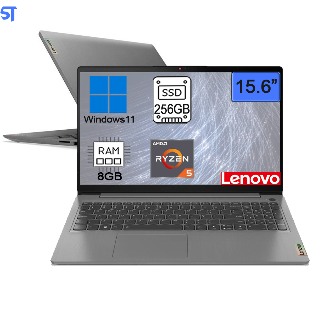 Notebook Lenovo AMD Ryzen 5-5500U - 8GB Ram -256GB SSD- Tela Full HD 15.6” Windows 11 Ideapad 3 82MF0003BR