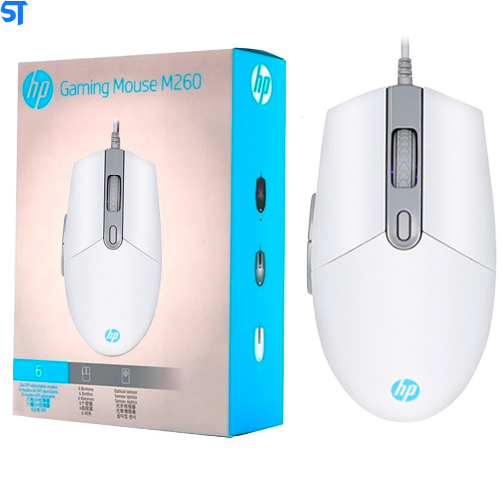 Mouse HP Gamer USB M260 Branco - Sensor Óptico Ambidestro Resoluções até 6400 DPI e Iluminação RGB