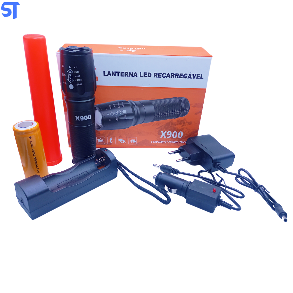 Lanterna Tática Multifuncional Led USB Recarregável Peining X900- P-18