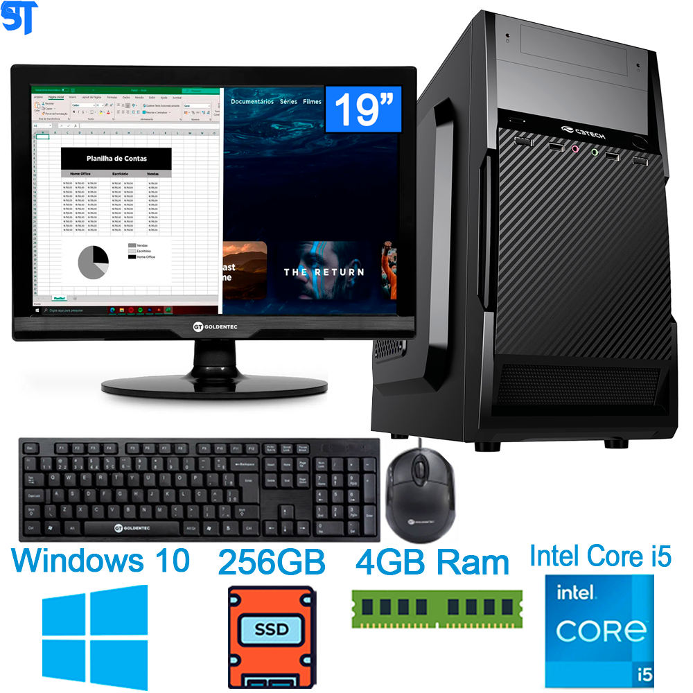 Computador Core i5 2500- HD SSD 256GB - Memória 4GB -Gab MT-25V2BK- Windows10- Com Monitor Teclado e Mouse