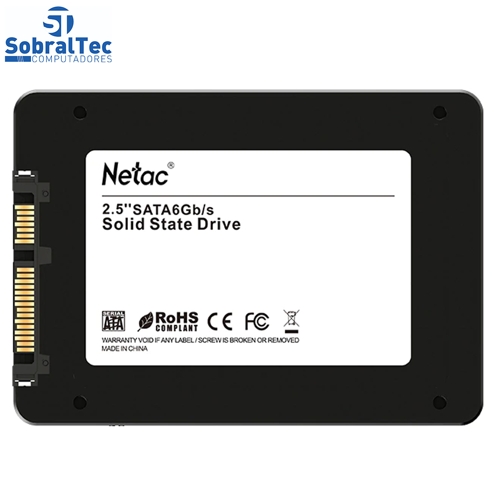 HD SSD 256Gb Netac Sata 3 500mb/s para Leitura e 490mb/s para Gravação Black
