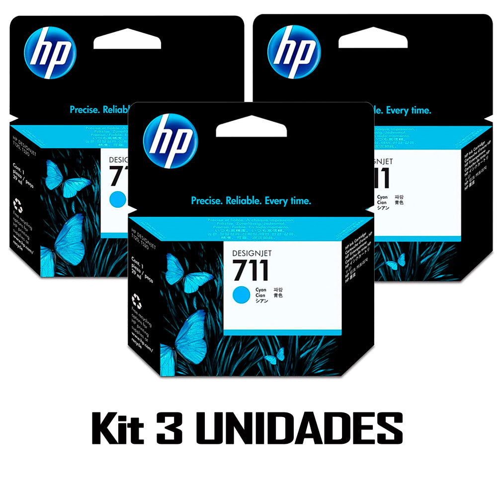 Kit 3 Unidades Cartucho de Tinta HP DesignJet 711 | T120, T130, T520 | 29ml Ciano HP Original - CZ130AB