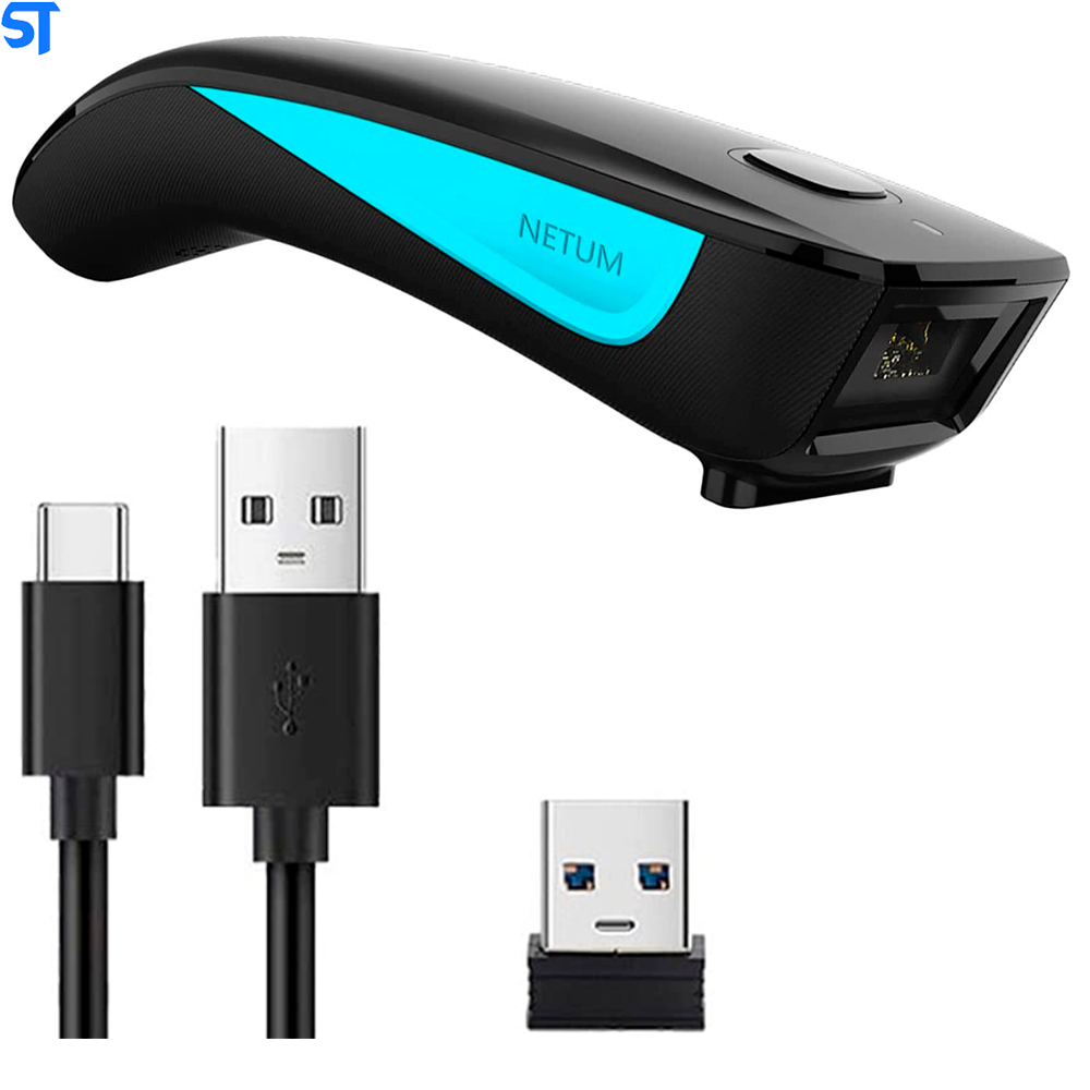 Leitor Código De Barras Bluetooth E USB NETUM C830 Preto Com Azul