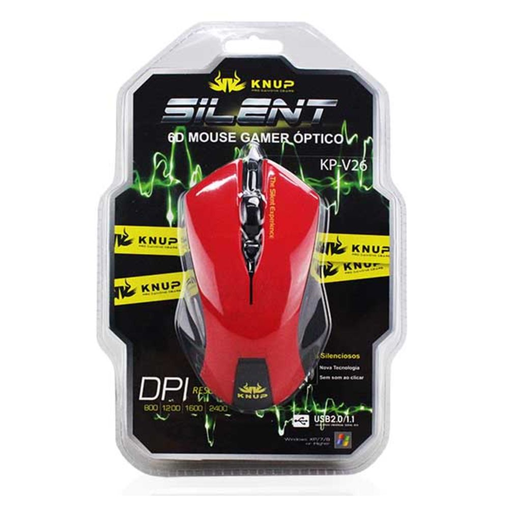 Mouse Gamer Silencioso Botoes Laterais 2400 Dpi -Knup  KP-V26