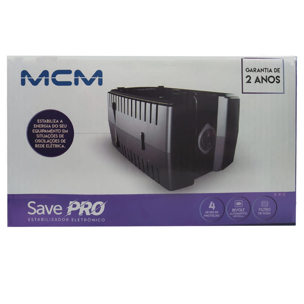 Estabilizador 500VA MCM Save Pro 2.0 Novo Gabinete Bivolt/115V - Preto