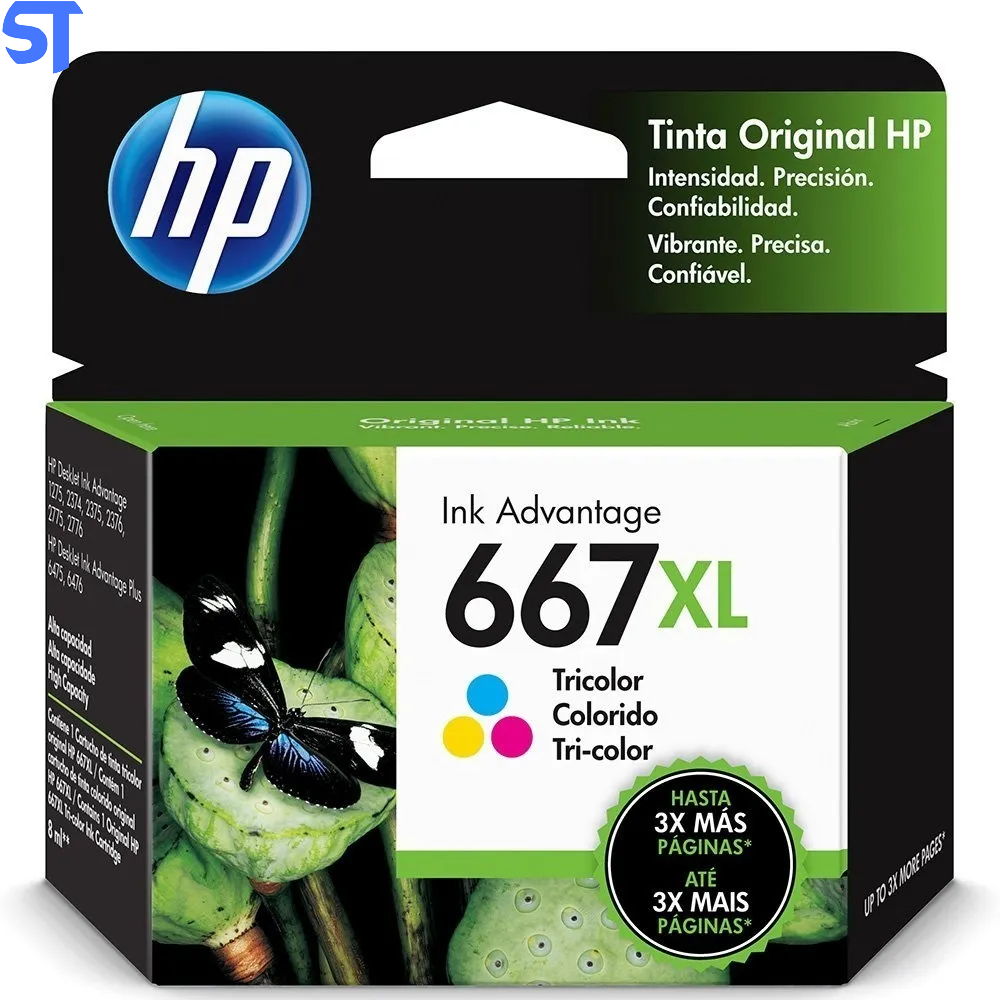 Cartucho HP 667 XL Colorido Original (3YM80AL) Para HP Deskjet 2376, 2774, 2776, 6476