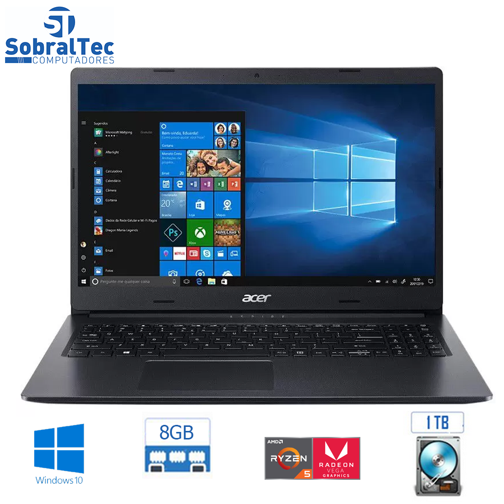 Notebook Acer Aspire 3 A315-23G-R24V AMD Ryzen 5 - 8GB 1TB 15,6” LED Placa de Vídeo 2GB Windows 10