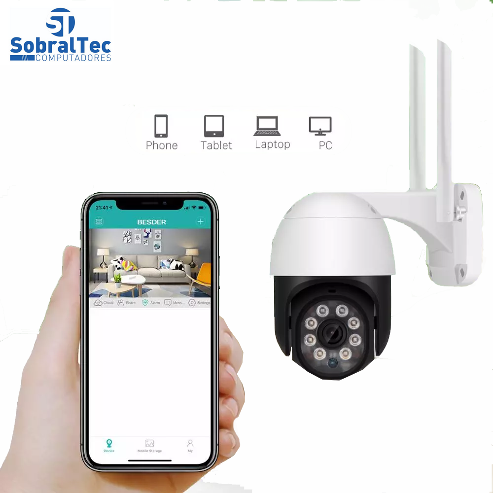 Câmera De Segurança IP Wi-Fi Externa Visão Noturna Detectora De Áudio Com Cartão Sd 64Gb A9B-EU