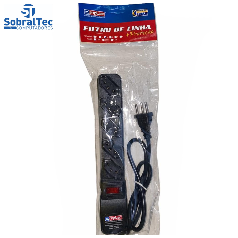Protetor Eletrico Rearme Premium 5 Tomadas Com Cabo de 3 Metros - Emplac
