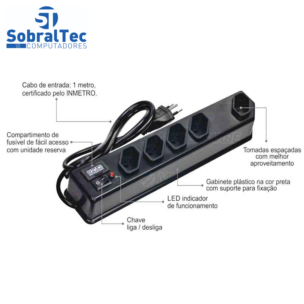 Protetor Eletrico Super Maximus 5 Tomadas 1 Metros - Emplac