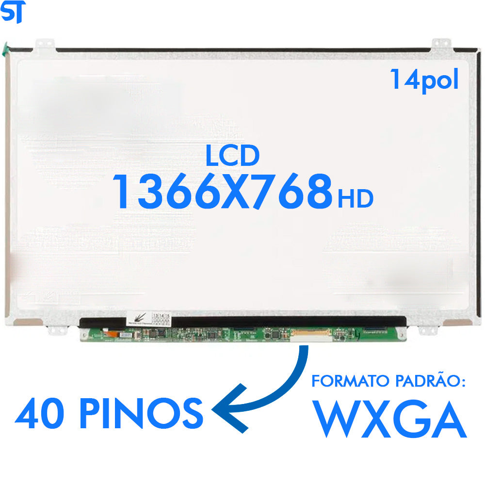 Tela Para Notebook LCD 14.0 SLIM 40 Pinos Resolução HD 1366X768 B140XW02-V.1