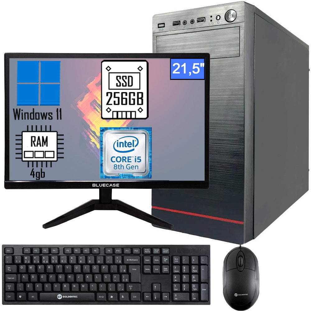 Computador i5 8° Geração - DDR4 8Gb - HD SSD 240GB- Rede Giga- Fonte Real 600W - Monitor  21,5 Teclado e Mouse